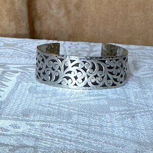 Sterling Silver Lois Hill Heavy Quality Ornate Inlay Cuff Bracelet 58.1g